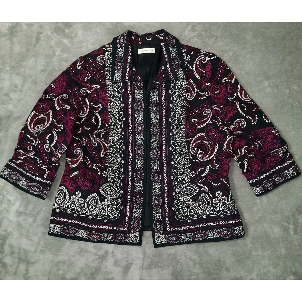 Coldwater Creek Paisley Jacket Womens 16 Blue Pink Open Front Artsy Boho‎ Career